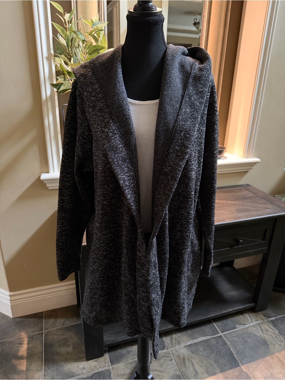 Warehouse Charcoal Hooded Open-Front Fleecy Cardigan